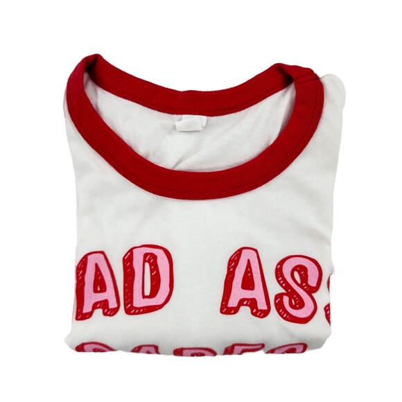 Bad Ass Babes Club T-Shirt Alternative Apparel White Graphic Red Ringer Tee M - Picture 2 of 9